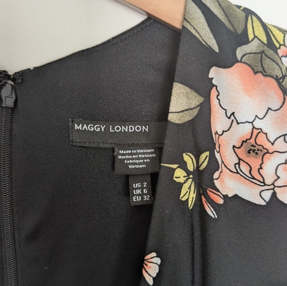 Maggy London Black Floral Midi Dress Size 2 - Picture 3 of 3